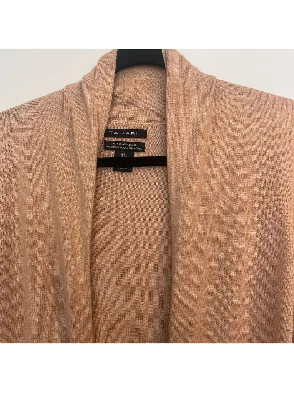 Tan Merino Wool Cardigan L - Picture 2 of 7